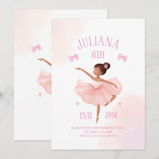 Fantasievolle rosa Schleifen Ballerina Mädchen Geb Einladung