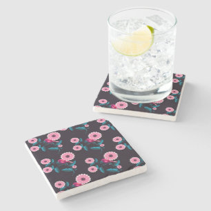 Fantasievolle rosa Vogel-Blumen-Botanik-Design Steinuntersetzer