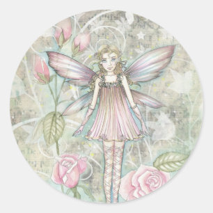 Fantasievolle Rosenfee Runder Aufkleber