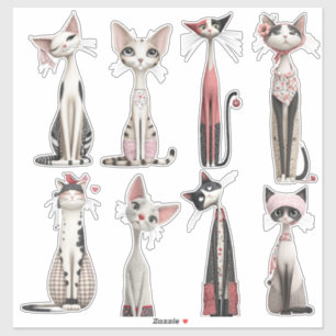 Fantasievolle schlanke Katzen Vinyl-Aufkleber Aufkleber