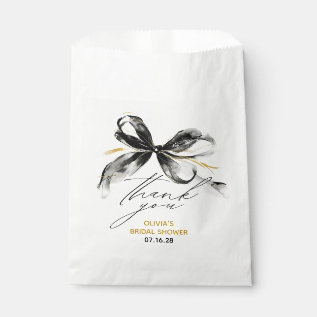 Fantasievolle schwarze Gold-Schleife Danke Geschenktütchen (Vorderseite)