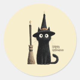 Fantasievolle schwarze Katze Frohes Halloween Runder Aufkleber