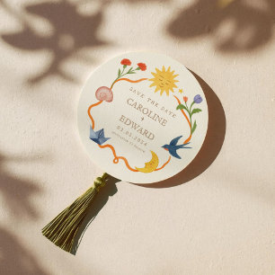 Fantasievolle Sonne und Mond Runde Save-the-Date-K Einladung