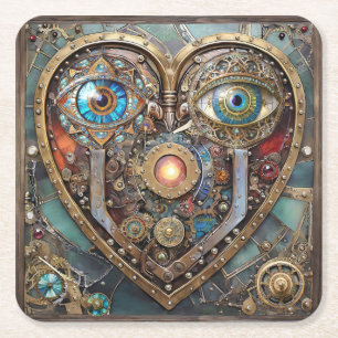 Fantasievolle Steampunk-Herz Ich sehe dich Ich lie Rechteckiger Pappuntersetzer