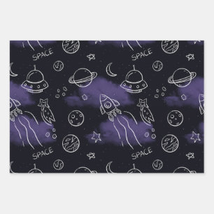 Fantasievolle violette Nahtlos-Patrouille im Weltr Geschenkpapier Set