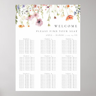 Fantasievolle Wildblumen-Hochzeitssitzordnung Poster
