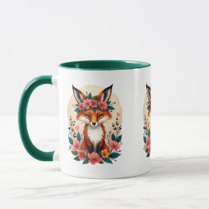Fantasievoller Boho-Fuchs mit floraler Krone Wald Tasse