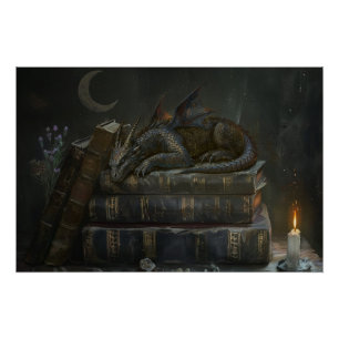 Fantasievoller Drache auf Büchern Wandkunst Dunk Poster