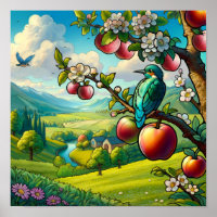 Fantasievoller Eisvogel auf Apfelbaum Farbige