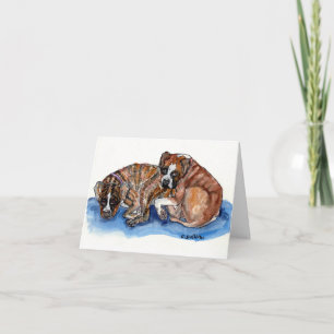 fantasievolles Aquarell 2 Boxerhunde + süße Nachri Dankeskarte