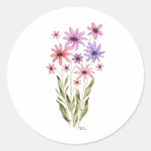 Fantasievolles Blumenbouquet Fotoabzug Runder Aufkleber