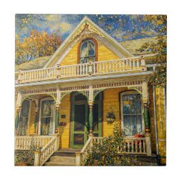 Fantasievolles gelbes viktorianisches Haus Fliese