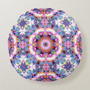 Fantasievolles Lila Blau Rosa Farbintensives Muste Rundes Kissen