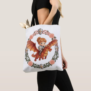Fantasievolles Ritter-Mädchen und Drache-Ästhetik Tasche