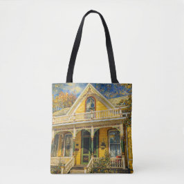 Fantasievolles viktorianisches gelbes Haus Tasche