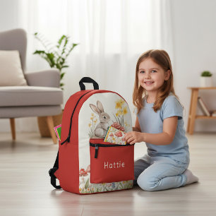 Fantasievolles Wasserfarben-Rucksack mit Häschen u Bedruckter Rucksack