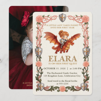 Fantasiöses Ritter Mädchen Drache Erste Geburtstag