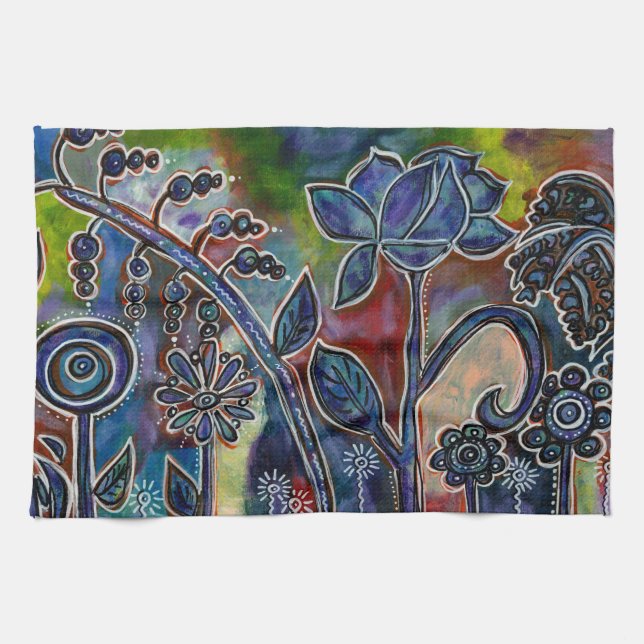 Fantasmagoric Lotus Flower Garden Originale Kunst, Geschirrtuch (Horizontal)