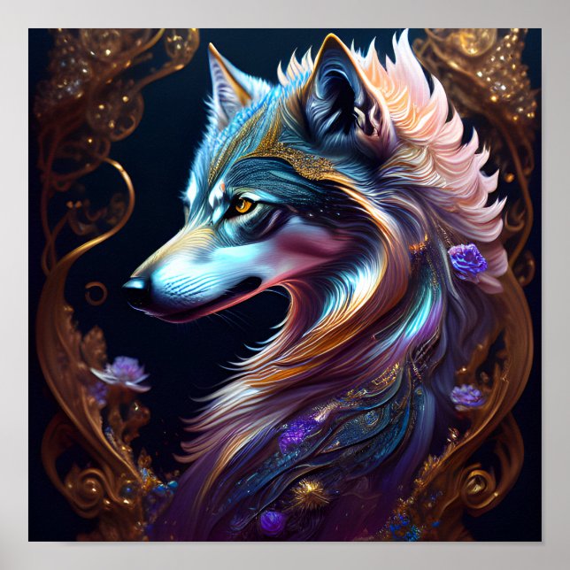 Fantastical Starry Wolf Poster (Vorne)