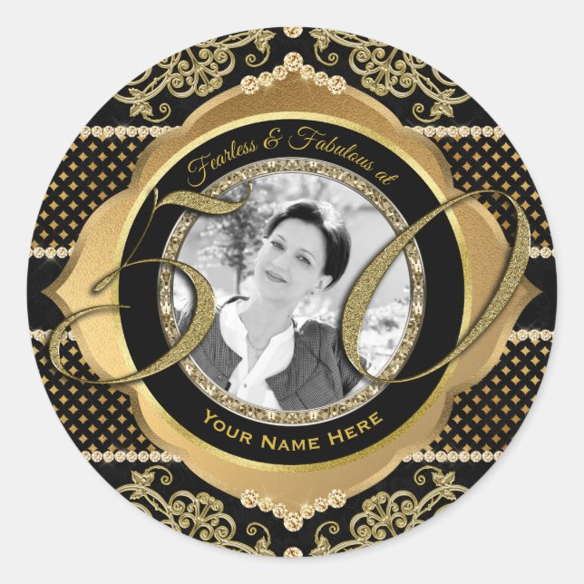 Fantastisch bei 50 Gold Diamonds Black Foto Frame Runder Aufkleber (Vorderseite)