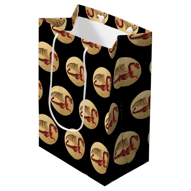 Fantastisch Dragon Red and Gold v4 Mittlere Geschenktüte (Vorderseite Schrägansicht)