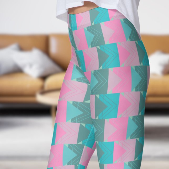Fantastisch grünes Aquamarines und rosa Pfeifenmus Leggings (Arrow Right)