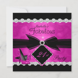 Fantastische 21 Hot Pink Black Silver Geburtstagsp Einladung