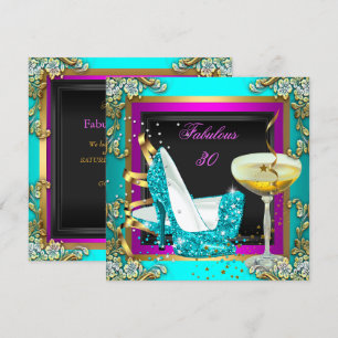 Fantastische 30 Pink Türkis Glitter Gold Geburtsta Einladung