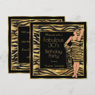 Fantastische 30er Geburtstagsparty Gold Deko Lady  Einladung
