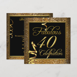 Fantastische 40 Celebration Gold Black Birthday Pa Einladung