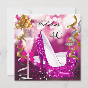 Fantastische 40 Heiß Rosa Gold Blasen Glitter Part Einladung