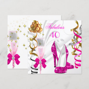 Fantastische 40 Hot Pink Gold Weißer Geburtstag Pa Einladung