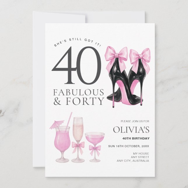 Fantastische 40 Pink High Heels Einladung zum Gebu (Vorderseite)