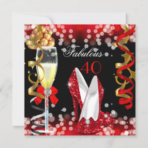 Fantastische 40 Rot Schwarz Gold Blasen Party Einladung