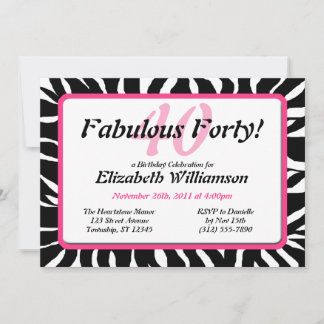Fantastische 40 Zebra Print & Pink Birthday Einlad Einladung