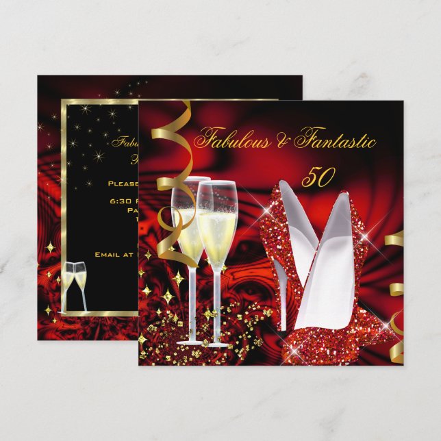 Fantastische 50 Abstrakte Red Gold Geburtstag Einladung (Vorne/Hinten)