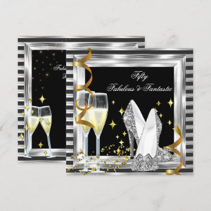 Fantastische 50 Black Silver Stripe Geburtstagspar Einladung