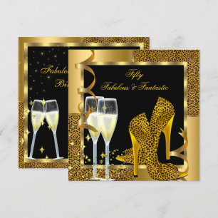 Fantastische 50 & Fantastische Leopard Schwarz Gol Einladung