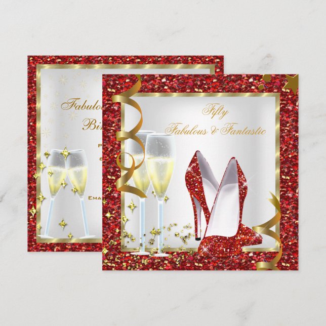 Fantastische 50 Fantastische Red White Gold Geburt Einladung (Vorne/Hinten)