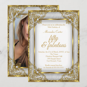 Fantastische 50 Foto Gold graue Silber Perlen Gebu Einladung