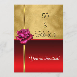 Fantastische 50. Geburtstag Gold Rote Blume Einladung