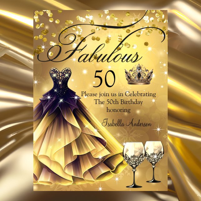 Fantastische 50 Geburtstag Gold schwarzes Kleid Kö Einladung (Von Creator hochgeladen)