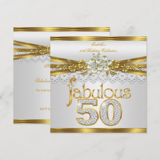 Fantastische 50. Geburtstagsweiße Perlgoldkiste Einladung