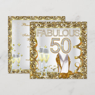 Fantastische 50 Glitzer White Gold Geburtstagspart Einladung