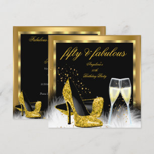 Fantastische 50 Gold Champagner High Heels Geburts Einladung