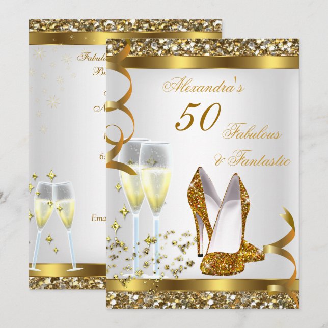Fantastische 50 Gold Heelse Geburtstagsparty Einladung (Vorne/Hinten)