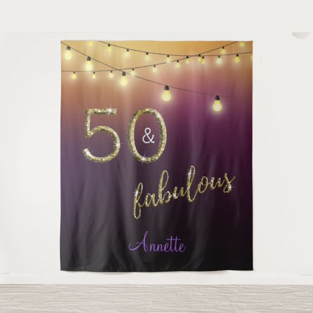 Fantastische 50 Gold Lila Lights Foto Hintergrund Wandteppich (Vorderseite)