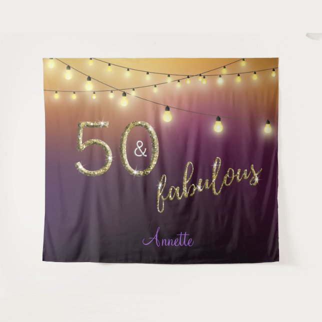 Fantastische 50 Gold Lila Lights Foto Hintergrund Wandteppich (Vorderseite (Horizontal))