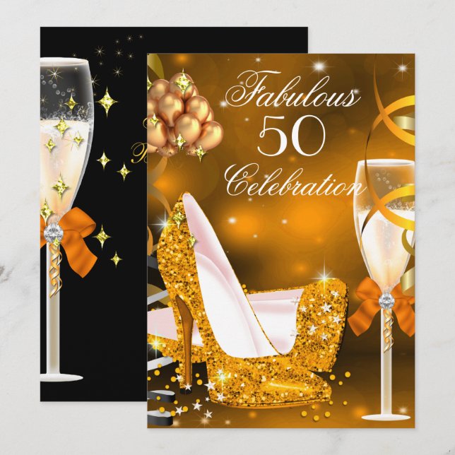 Fantastische 50 Gold Orangenhacken Party 3 Einladung (Vorne/Hinten)