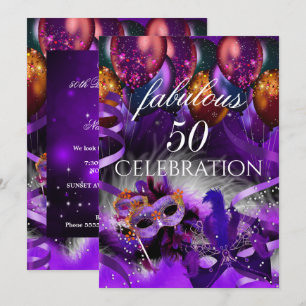 Fantastische 50 lila Luftballons Masken Maskenball Einladung